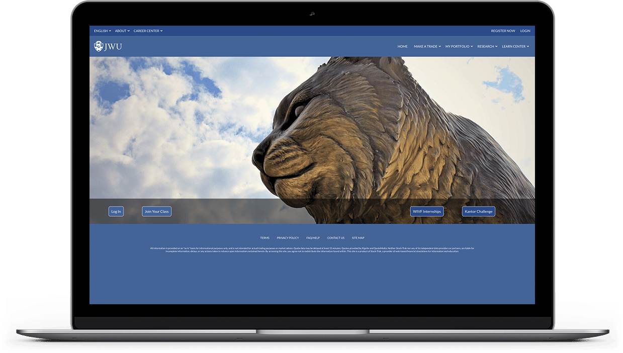 JWU homepage on laptop screen
