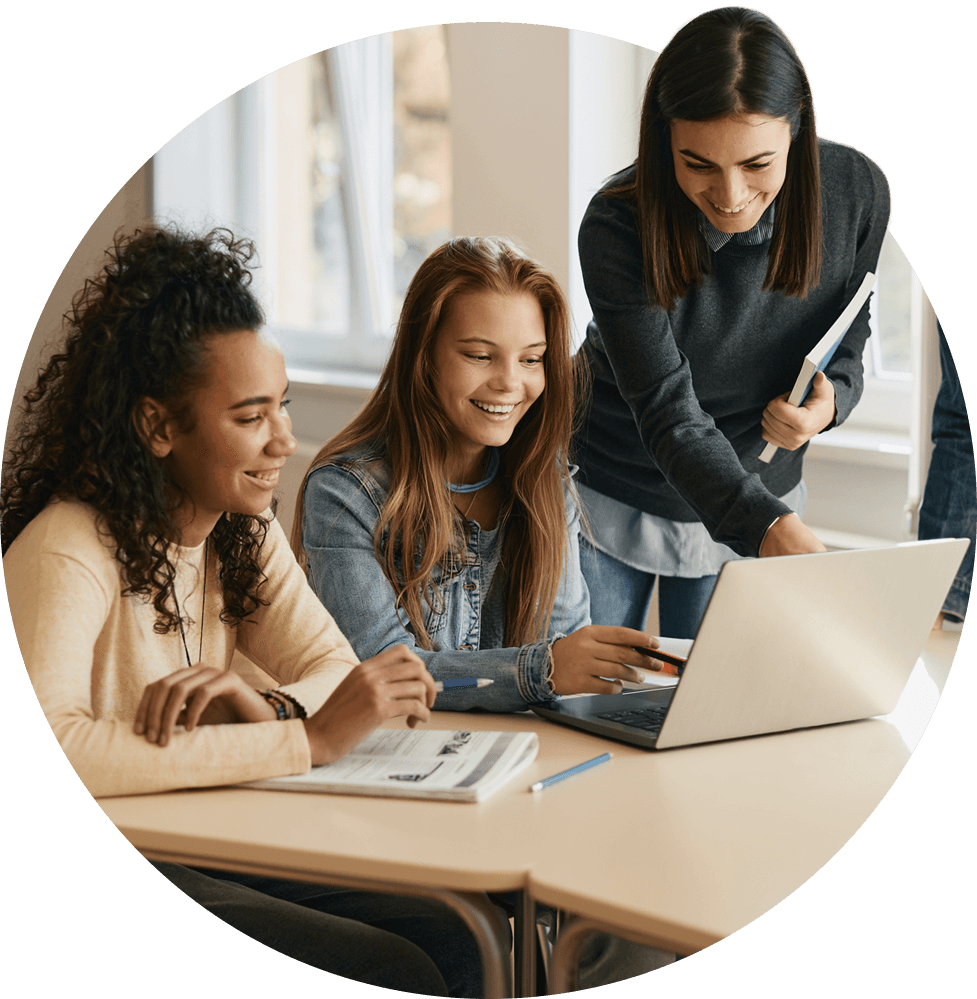 students learning financial literacy on laptop