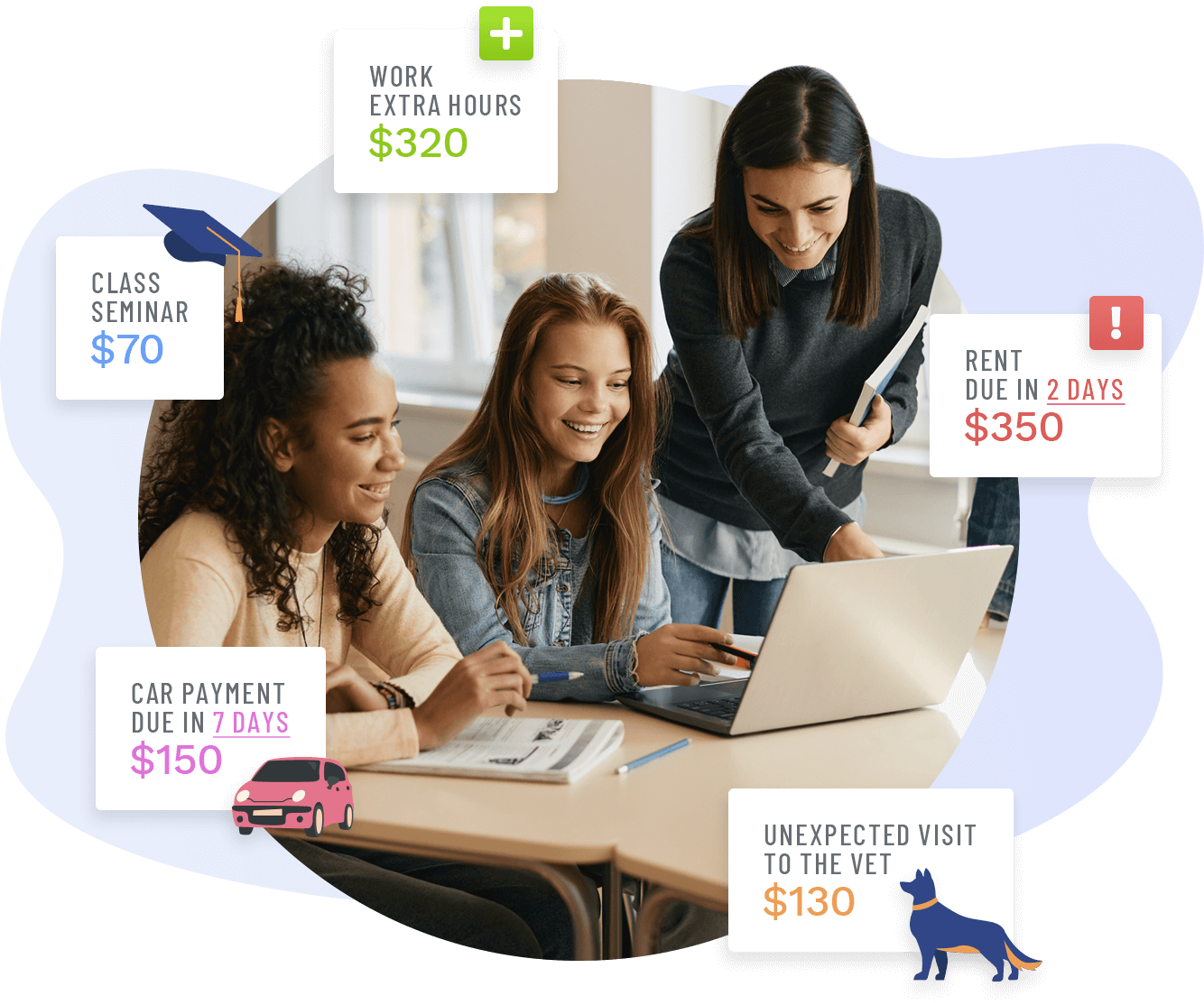 students learning financial literacy on laptop